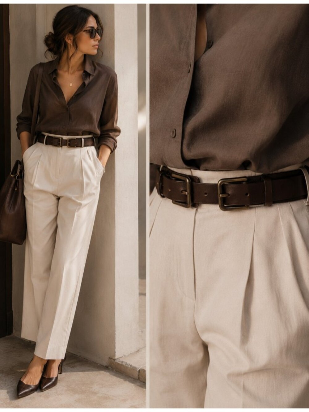 Club Monaco Brown Genuine Leather Wide Double Buckle Waist Belt S